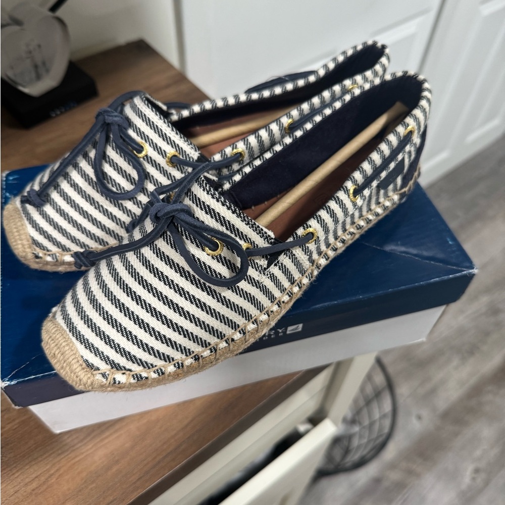 Sperry Top- Slider Navy Striped Espadrilles